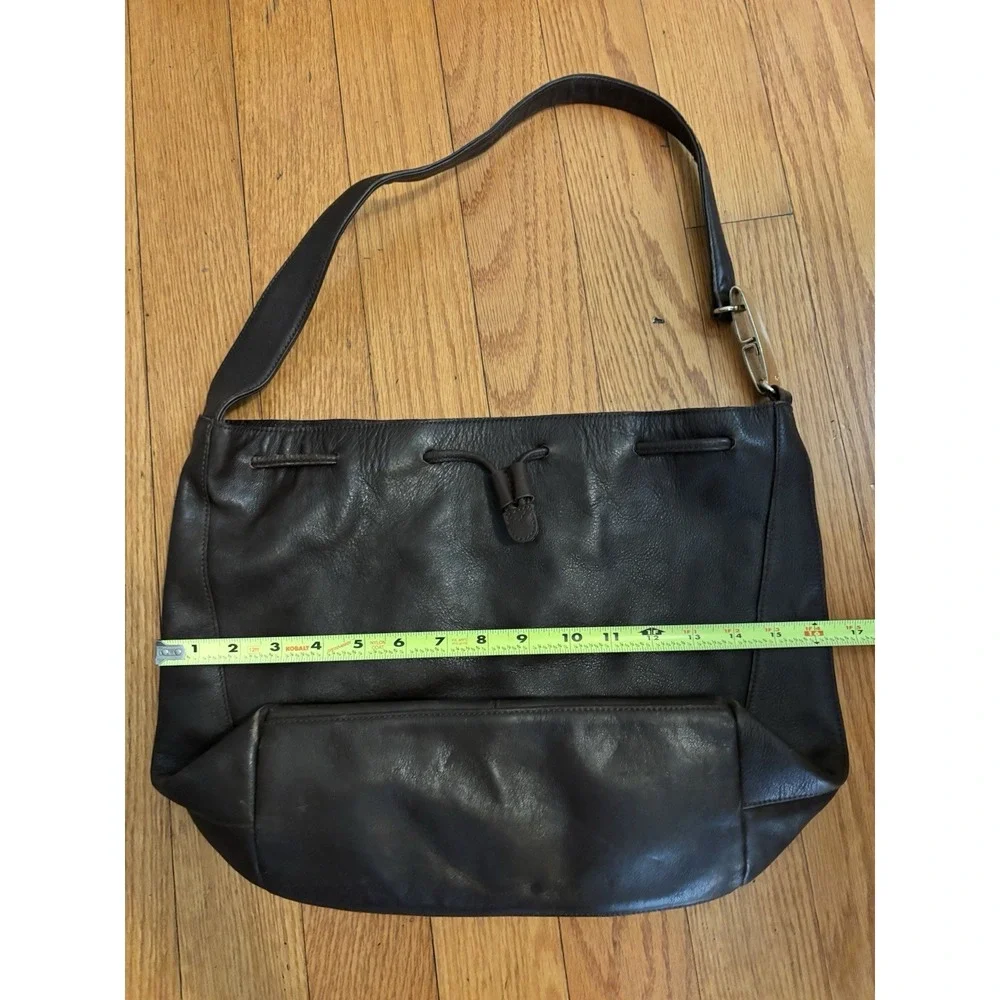 Liz Claiborne Dark Brown Genuine Leather Large Shoulder Hobo Tote Bag LC Logo[J]